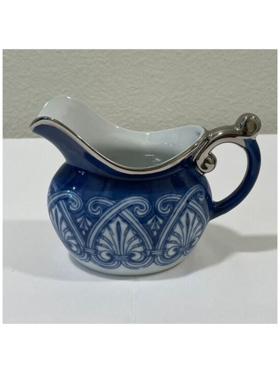 The Bombay Company Other - BOMBAY Arabesque Tile Pattern Porcelain/Ceramic Cream Pitcher Royal/White